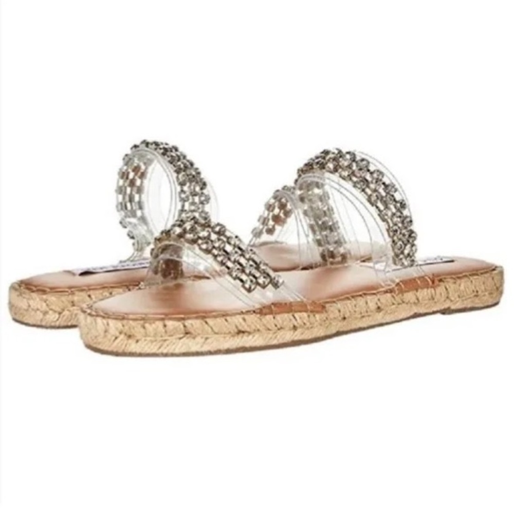 Steve Madden Espadrille Clear Embellished Rhinestone Slide Sandals